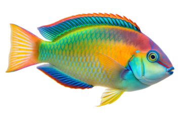 Vibrant Parrotfish Isolated A Colorful Tropical Reef Fish on White, Perfect for Marine Life Projects