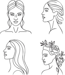Elegant Female Face Line Art Set