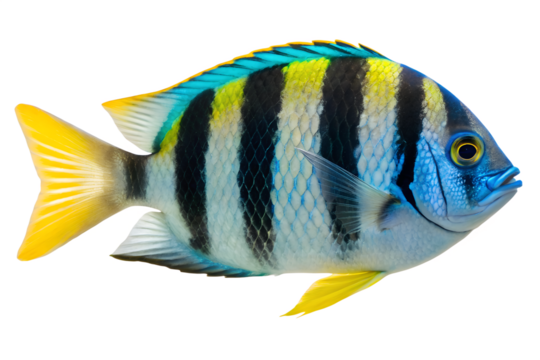 Colorful Sergeant Major Fish Isolated on White Background A Tropical Marine Life