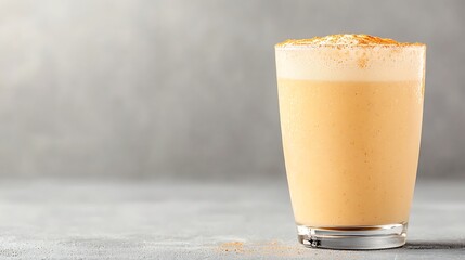 Tall glass of creamy orange beverage with frothy top