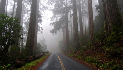 Obraz premium Foggy Redwood Forest Road