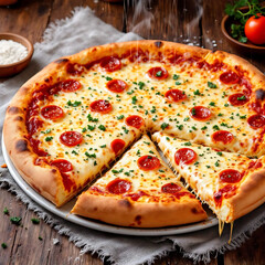 Italian Pizza. Stretching Cheese Pizza
. Hot Delicious Pizza
