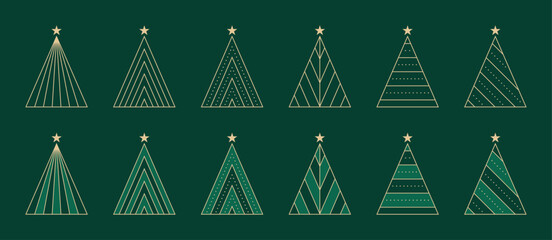 Geometric Christmas Tree Illustrations Vector. Set of Abstract Christmas Tree Illustrations. Geometric Christmas Trees with Decorative Patterns.