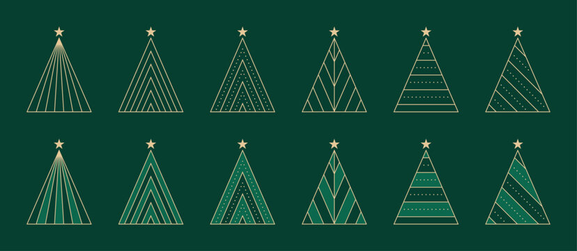 Geometric Christmas Tree Illustrations Vector. Set of Abstract Christmas Tree Illustrations. Geometric Christmas Trees with Decorative Patterns.