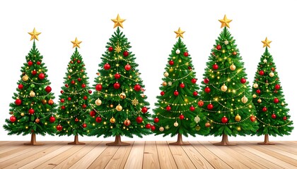 Christmas trees on wooden floor
