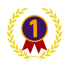 Gold laurel wreath with first place medal isolated on transparent background