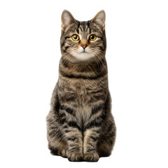 Fototapeta premium Adorable Tabby Cat Sitting, Studio Shot, Isolated on Black Background