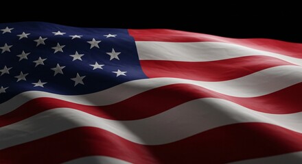 Patriotic American flag waving in the wind with bold red, white, and blue stripes and stars as a national symbol of the United States