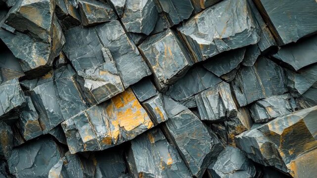 Geological Harmony: A close-up view of intriguing, dark, interlocking stone formations, displaying a beautiful geometry