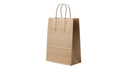 Kraft paper shopping bag with rope handles, transparent background