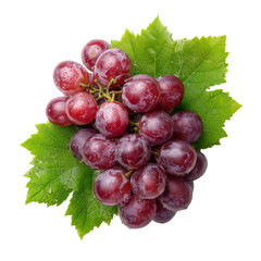 Fototapeta premium Juicy Red Grapes with Green Leaf, Isolated on Black Background, Fresh Fruit Photography