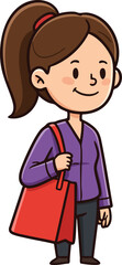 Fototapeta premium Young woman carrying red tote bag in casual outfit vector illustration smiling confidently 