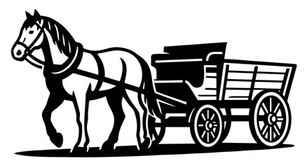 Vector illustration of a horse pulling a cart in a rural setting