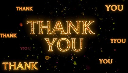 Gold glitter thank you message on black background