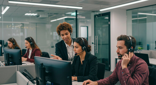 Call center team working in modern office - Powered by Adobe