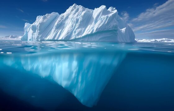 Massive Iceberg Floating and Moving in Polar Ocean. Video.