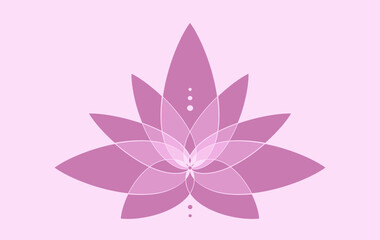 Sacred Lotus flower, line art floral ornament, purple logo design. Flower blossom symbol of yoga, spa, beauty salon, cosmetics, relax, brand style. Vector isolated on light pink background