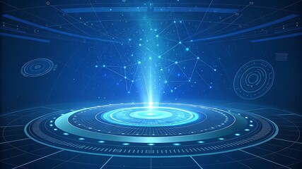 Futuristic blue digital interface with glowing network