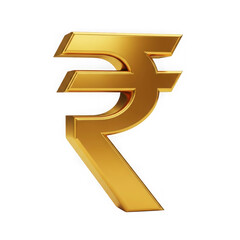 Golden indian rupee currency symbol with realistic 3d rendering isolated on transparent background