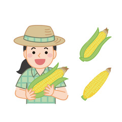 とうもろこしを持った麦わら帽子を被った女性