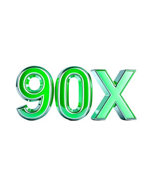 90x with Green Color Isolated on Transparent Background, 3D Render of Number and Letter Icon for Double and Bonus Concept