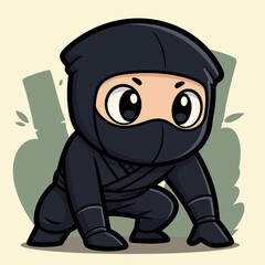 Fototapeta premium A stealthy ninja crouches in the shadows, ready for action with a determined look, embodying the spirit of martial arts and the art of stealth and combat