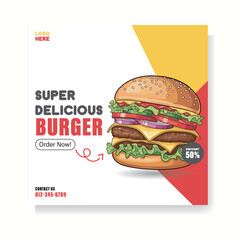 Super Delicious Burger social media post banner design.