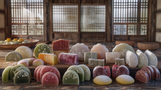 Selection of Japanese wagashi, traditional Japanese confection
