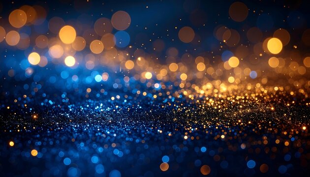 Abstract bokeh background of blue and gold lights