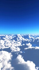 High-altitude view of fluffy clouds against a vibrant blue sky