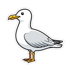 Cartoon seagull isolated on white background, a charming seabird illustration with a cheerful and comic style, perfect for coastal themes and childrens designs, a funny animal