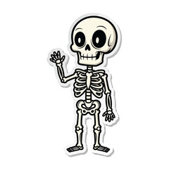Illustration of a cartoon skeleton character waving its hand, isolated on white background