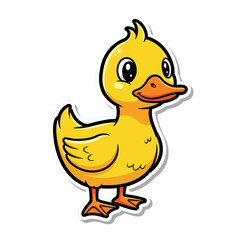 Cartoon yellow duck isolated on white background, a charming illustration of a cute and playful waterfowl, perfect for adding a touch of whimsy to any project