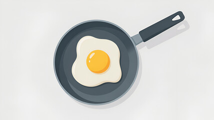 Fried egg in a pan isolated on white background, a simple and tasty breakfast