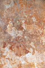 Aged mineral slab featuring mottled brown and tan tones with scattered erosion and stratification.