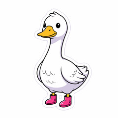 Cute white duck with pink boots, isolated on white background cartoon bird character is designed as a sticker vector illustration of an adorable animal