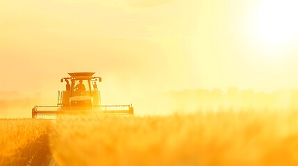 Fototapeta premium Golden harvest combine harvester working in a sunlit field