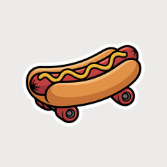 Cartoon hotdog on a skateboard isolated on white background, a fun and quirky illustration combining fast food and skateboarding, perfect for stickers, designs, and adding humor