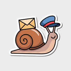 A charming cartoon snail postman with a letter on its back and a cute hat, isolated on white background, perfect for illustrating slow but reliable mail delivery services © Syed  39