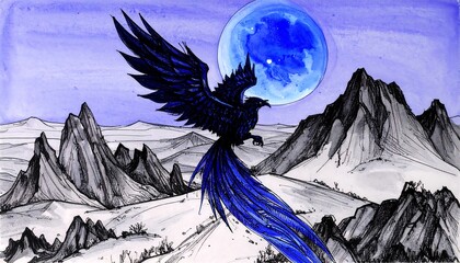 Dark Phoenix in a moonlit desert landscape