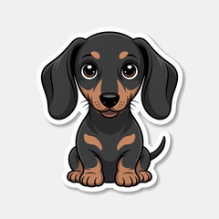 A cute cartoon dachshund puppy with big eyes and floppy ears sitting isolated on white background, perfect for stickers, illustrations, and designs