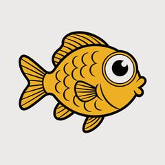 Cartoon goldfish isolated on white background, a cute and funny animal pet, a sea ocean character, a cartoon illustration, design graphic and vector art, a playful drawing