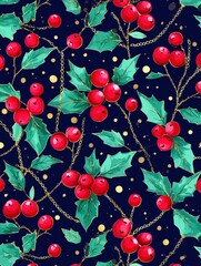 Holly berries and chains dark pattern art