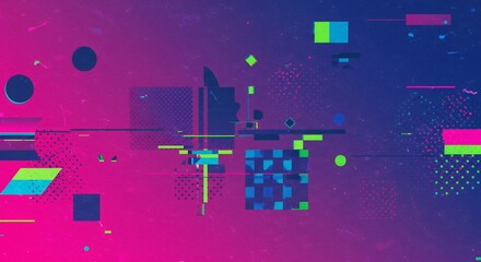 Abstract Geometric Composition: Vibrant Shapes and Gradients, Retro Aesthetic.