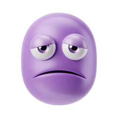 Naklejka premium Expressive purple emoji face conveys boredom and weariness with droopy eyes and a downturned mouth
