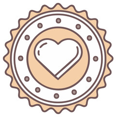 Cute heart symbol on a round scalloped cookie or award medal icon