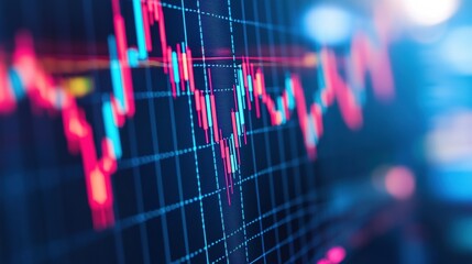Financial chart with red and blue lines on a grid background.