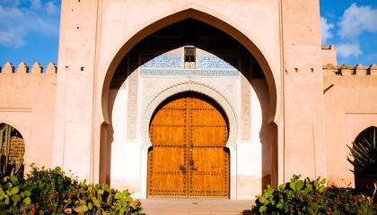 Fototapeta premium Ornate arched doorway in a pinkish building
