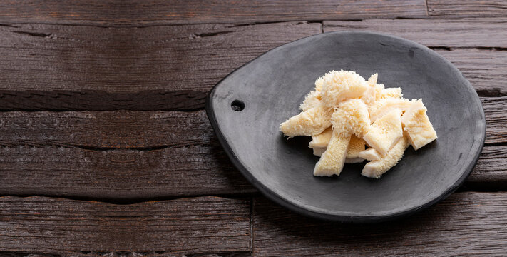 Chopped raw tripe on a plate - beef second stomach