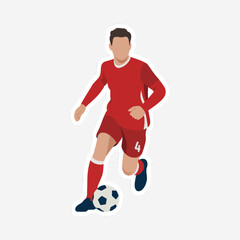 A soccer player in red uniform is kicking the ball during a match, isolated on white background the illustration shows the athlete in action with skill and energy on the field © Syed  39